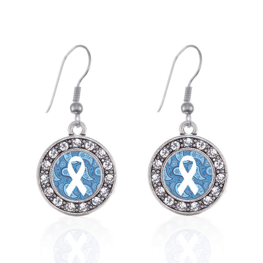 Silver Paisly Awareness Ribbon Circle Charm Dangle Earrings