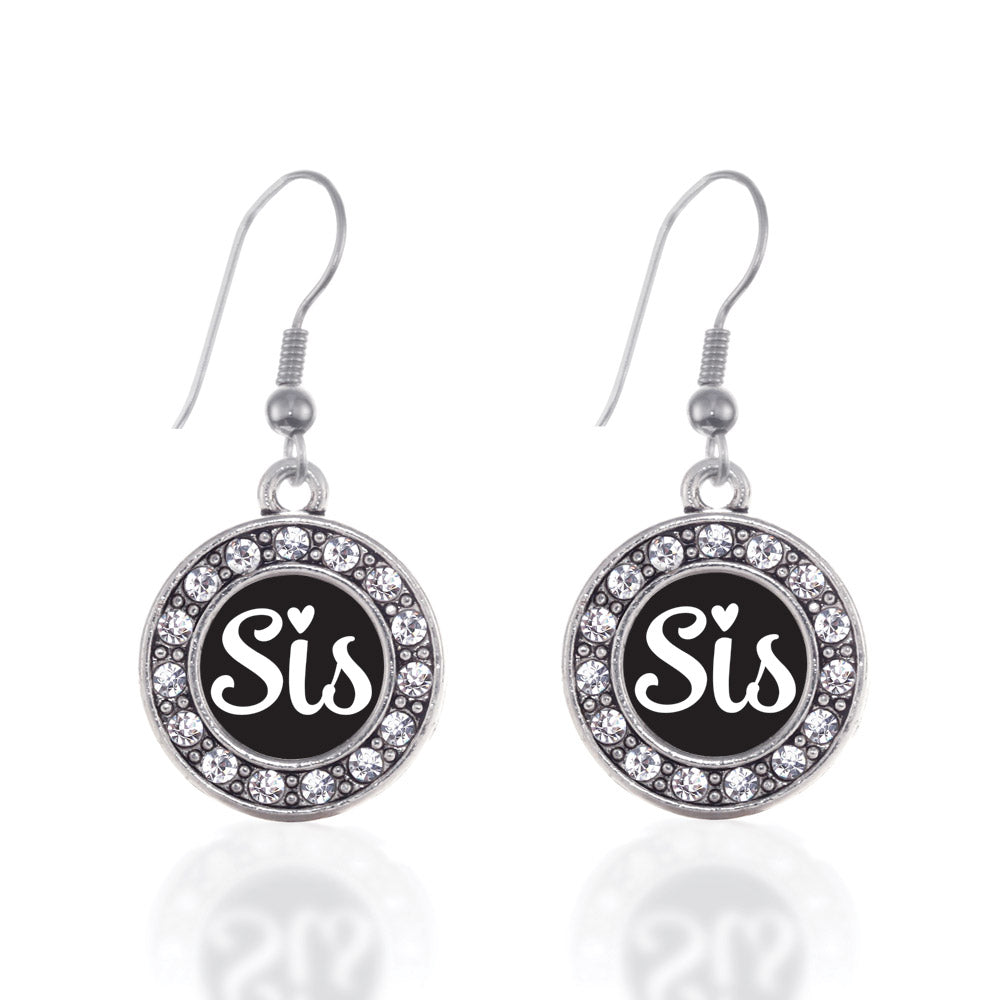 Silver Sis Circle Charm Dangle Earrings