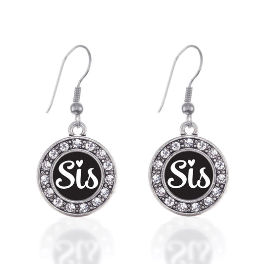 Silver Sis Circle Charm Dangle Earrings
