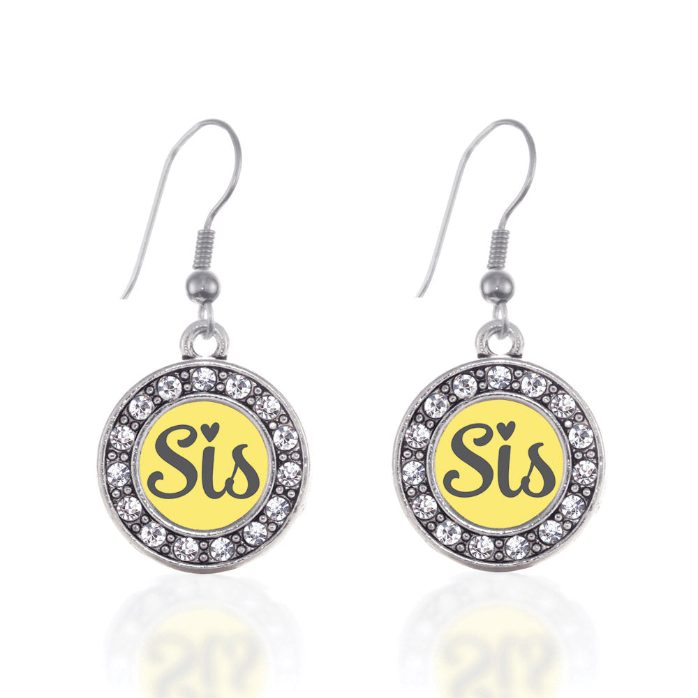 Silver Yellow Sis Circle Charm Dangle Earrings