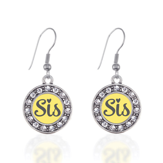 Silver Yellow Sis Circle Charm Dangle Earrings