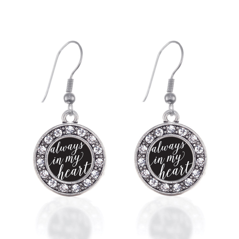 Silver Always in my Heart Circle Charm Dangle Earrings