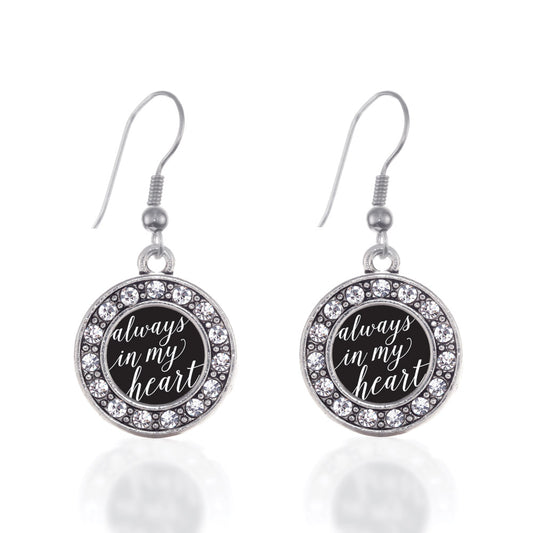 Silver Always in my Heart Circle Charm Dangle Earrings