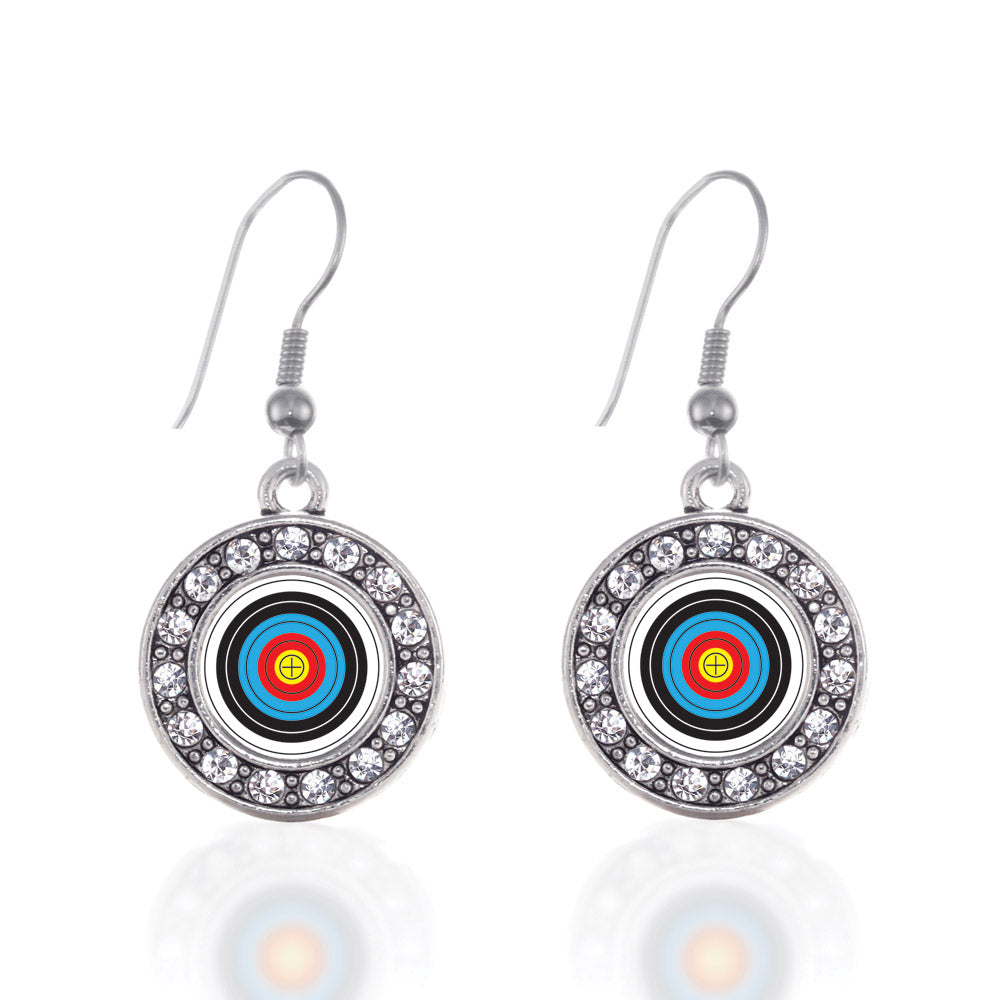 Silver Archery Bullseye Circle Charm Dangle Earrings