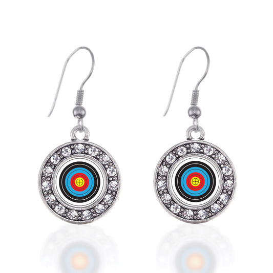 Silver Archery Bullseye Circle Charm Dangle Earrings