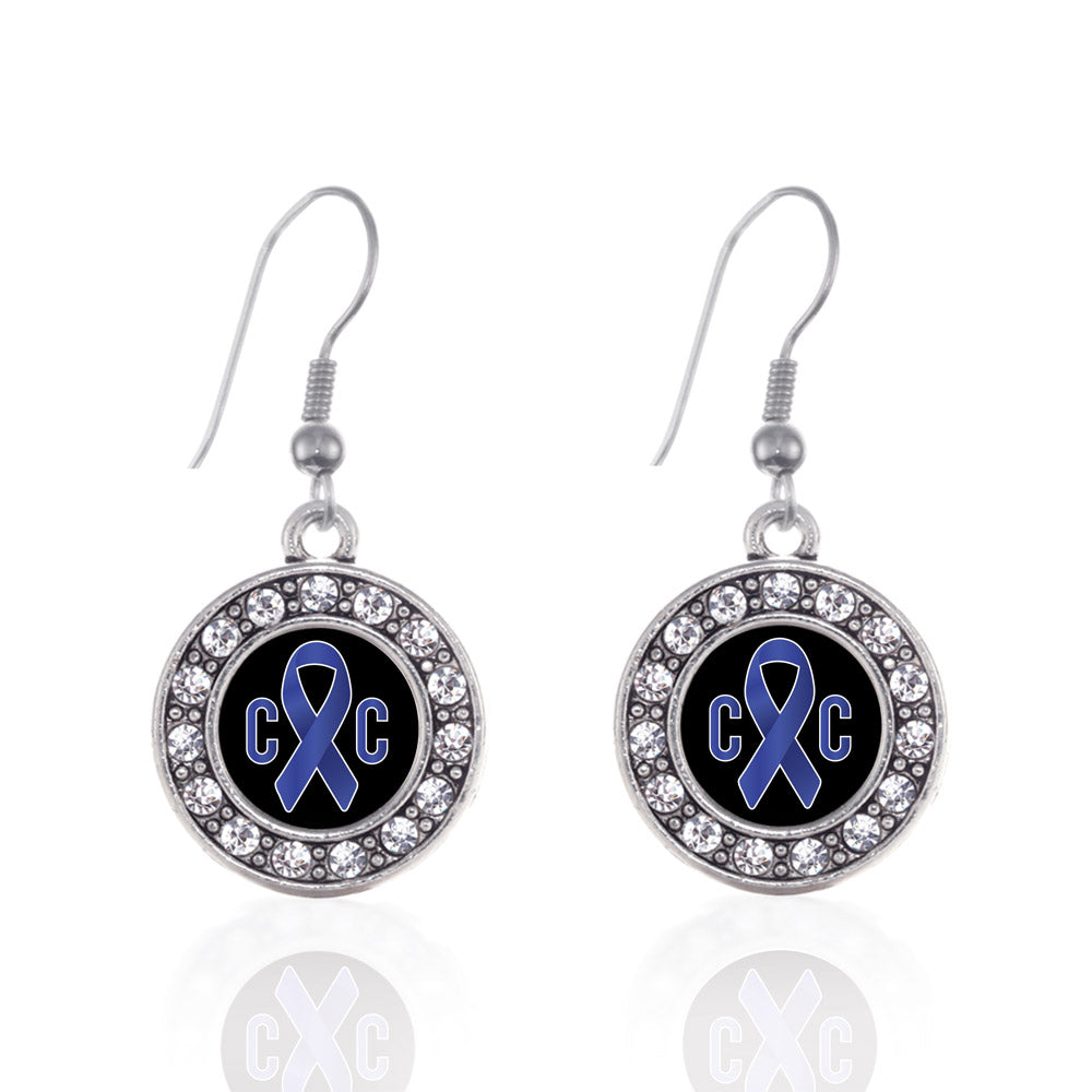 Silver Colon Cancer Awareness Circle Charm Dangle Earrings