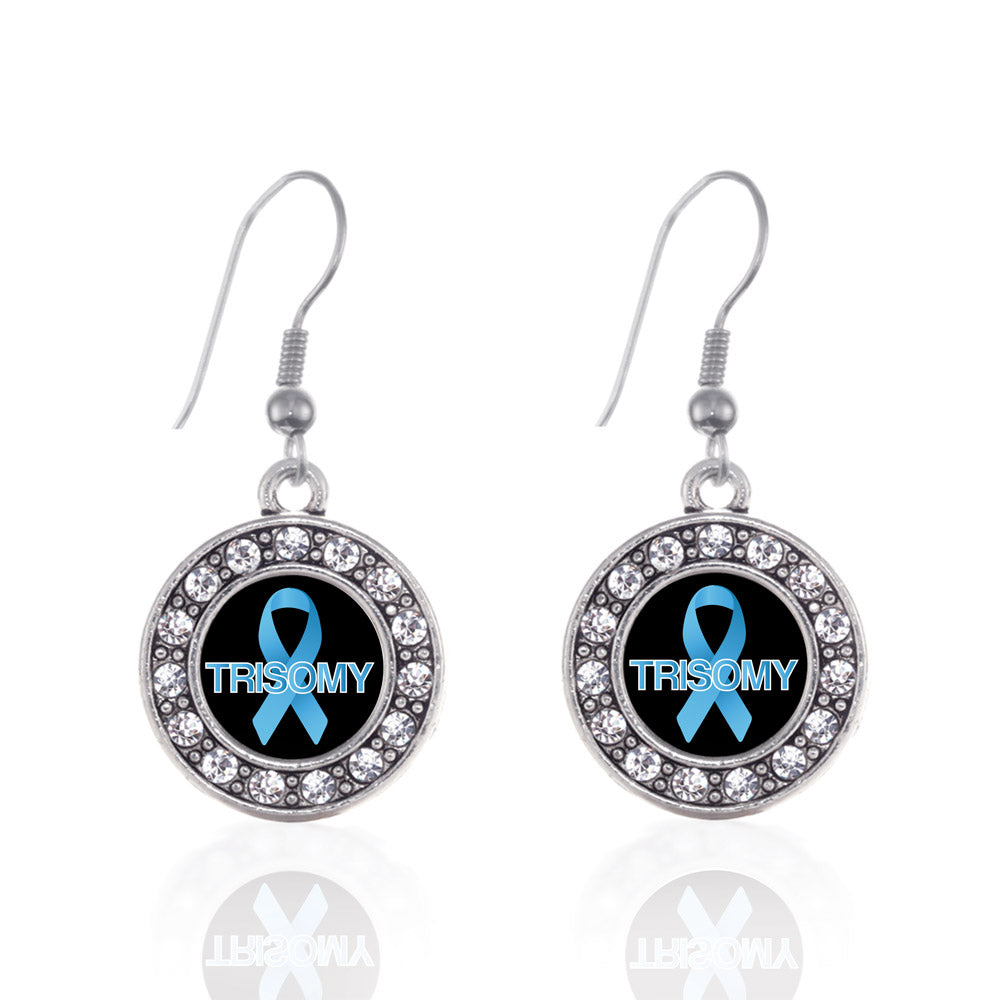 Silver Trisomy Awareness Circle Charm Dangle Earrings
