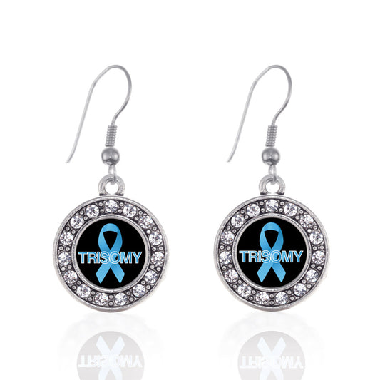 Silver Trisomy Awareness Circle Charm Dangle Earrings