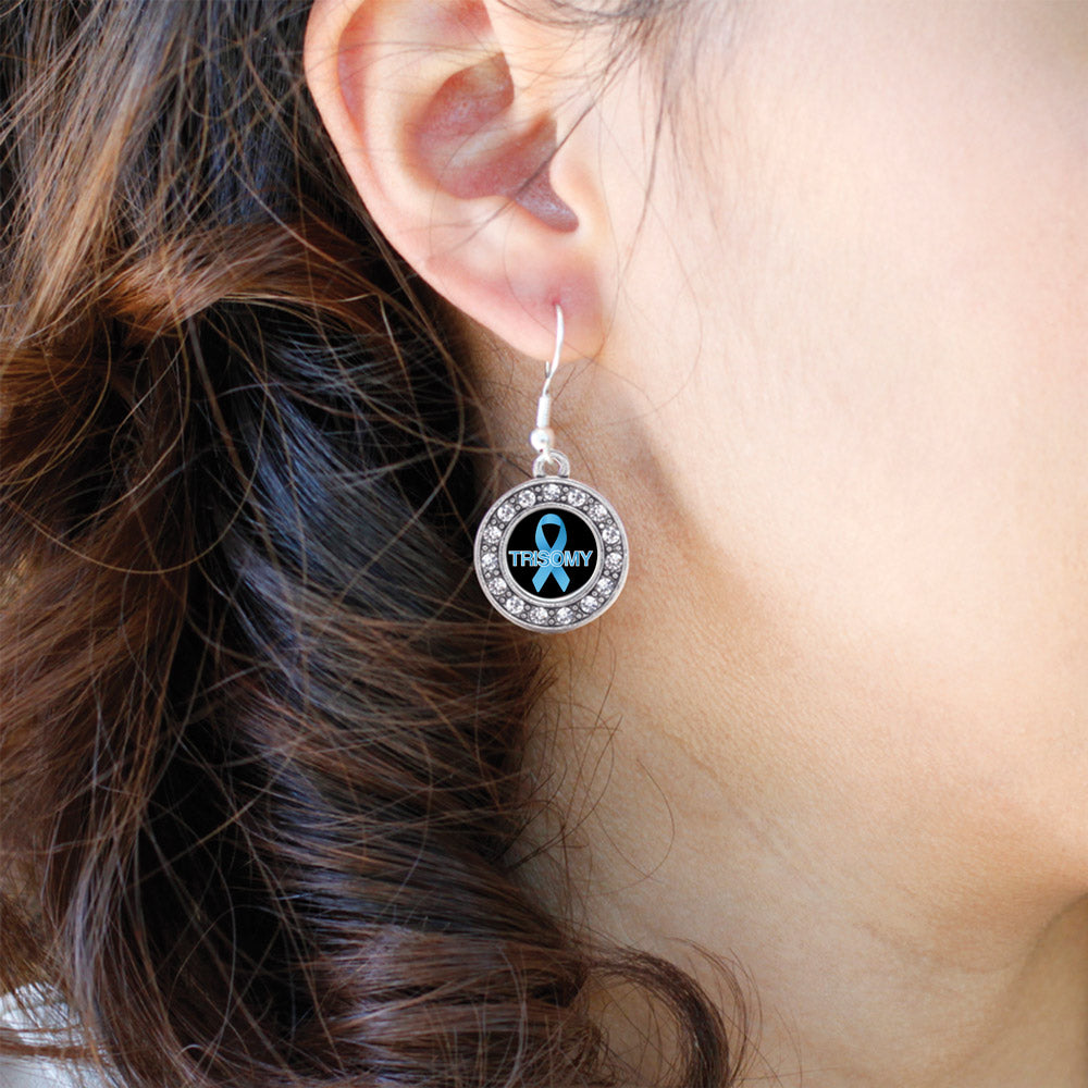 Silver Trisomy Awareness Circle Charm Dangle Earrings