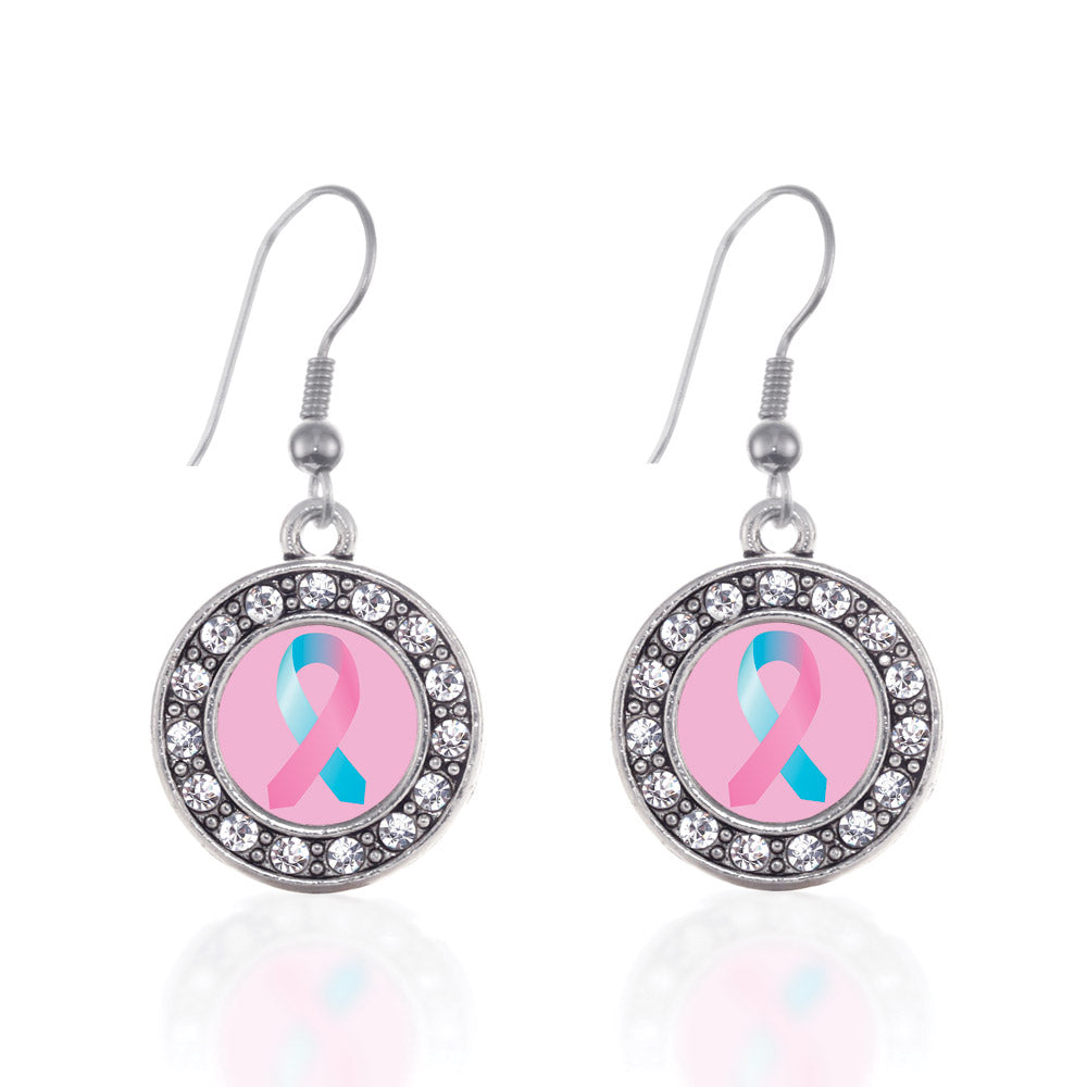 Silver SIDS Awareness Ribbon Circle Charm Dangle Earrings