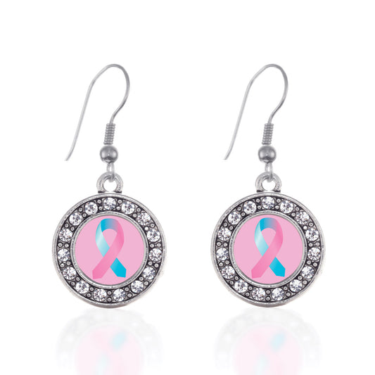 Silver SIDS Awareness Ribbon Circle Charm Dangle Earrings