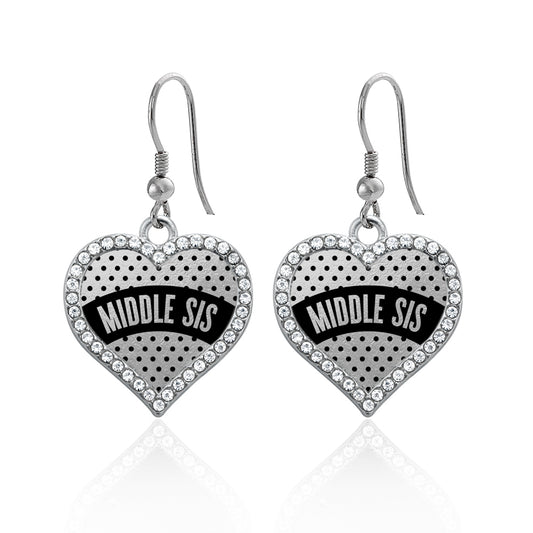Silver Black Polka Dot Middle Sis Open Heart Charm Dangle Earrings