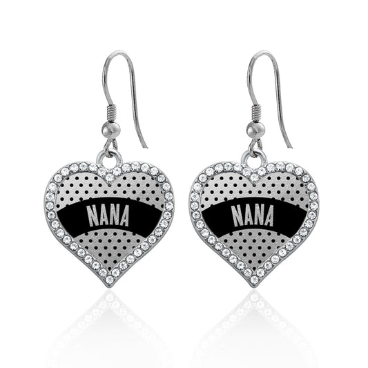 Silver Black Polka Dot Nana Open Heart Charm Dangle Earrings