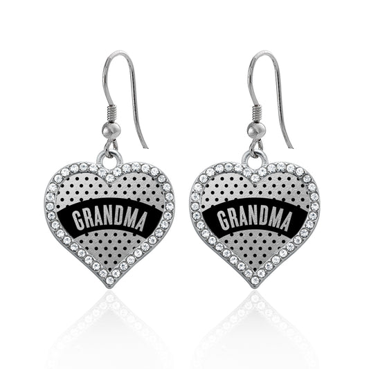 Silver Black Polka Dot Grandma Open Heart Charm Dangle Earrings
