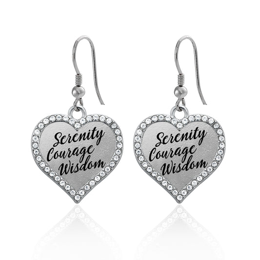 Silver Serenity Prayer Open Heart Charm Dangle Earrings