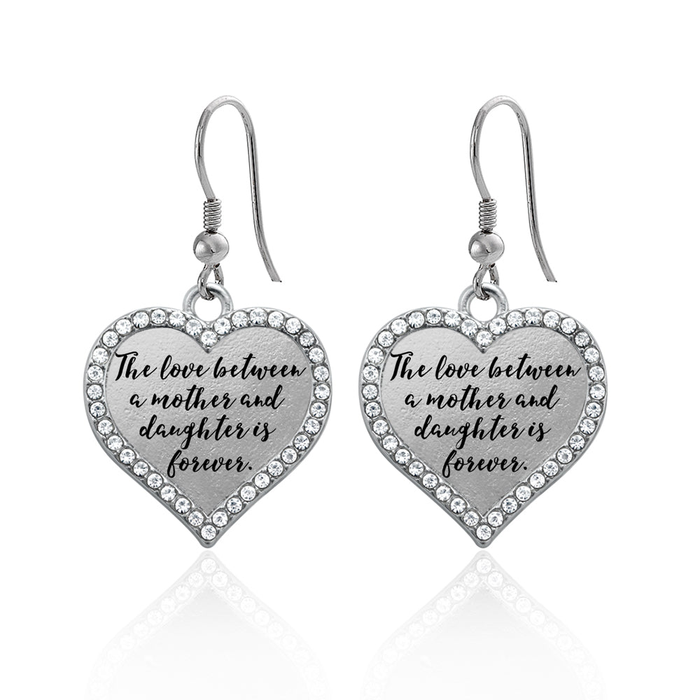 Silver Mother and Daughter Bond Open Heart Charm Dangle Earrings