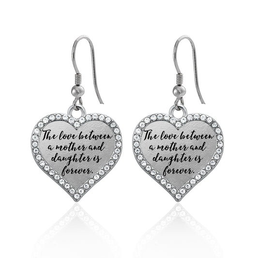Silver Mother and Daughter Bond Open Heart Charm Dangle Earrings