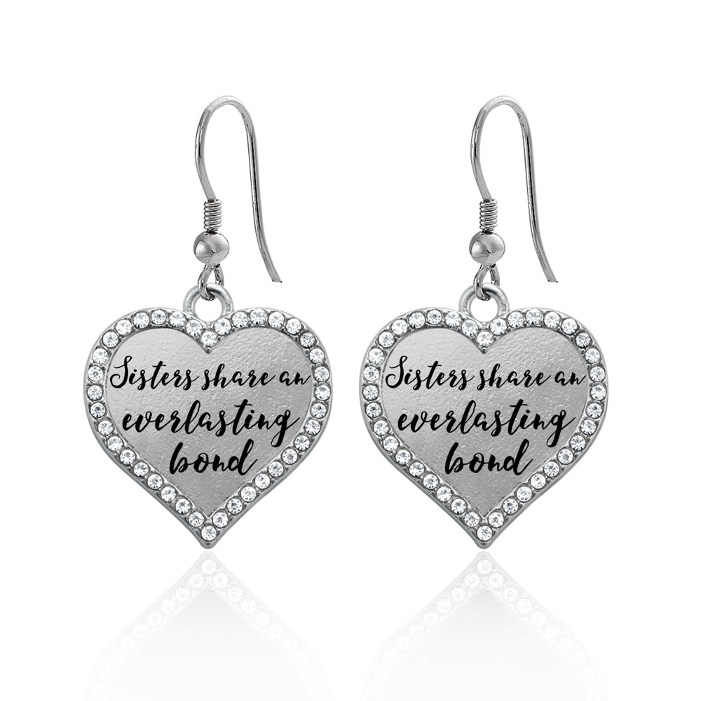 Silver Sister Bond Open Heart Charm Dangle Earrings
