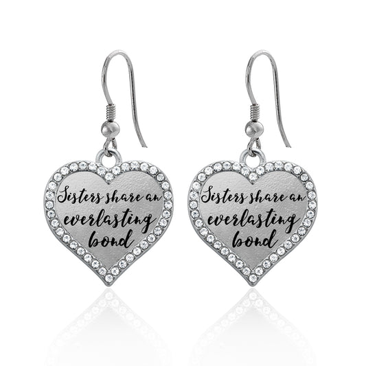 Silver Sister Bond Open Heart Charm Dangle Earrings