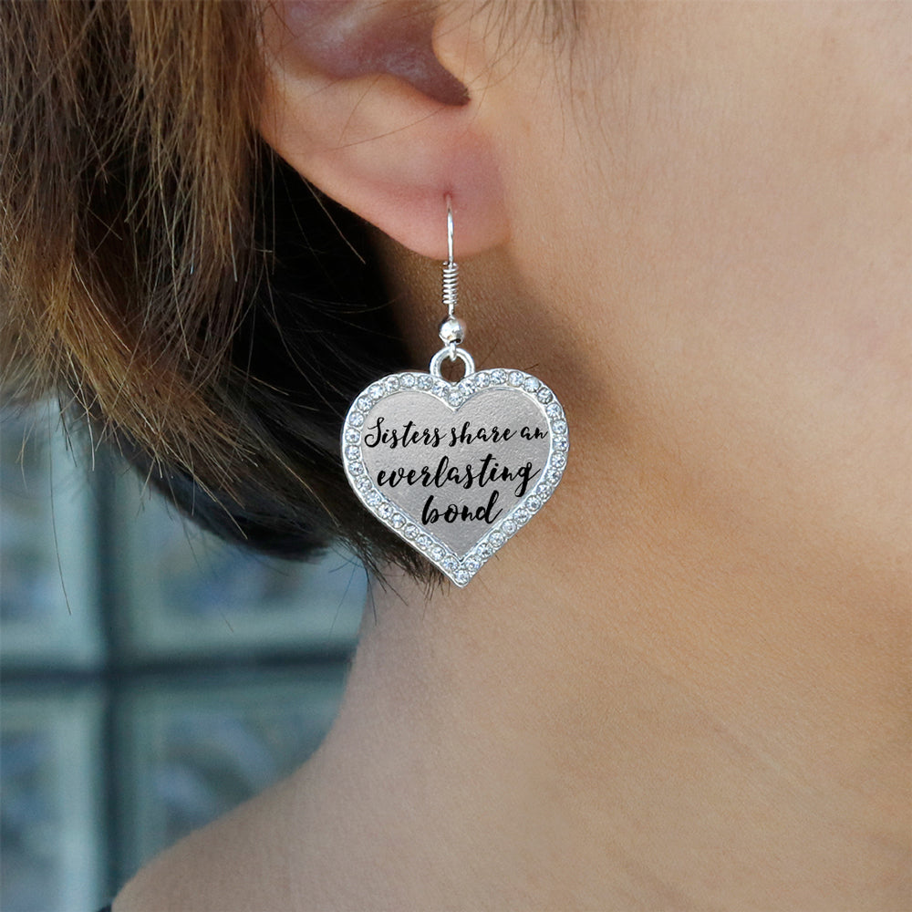 Silver Sister Bond Open Heart Charm Dangle Earrings