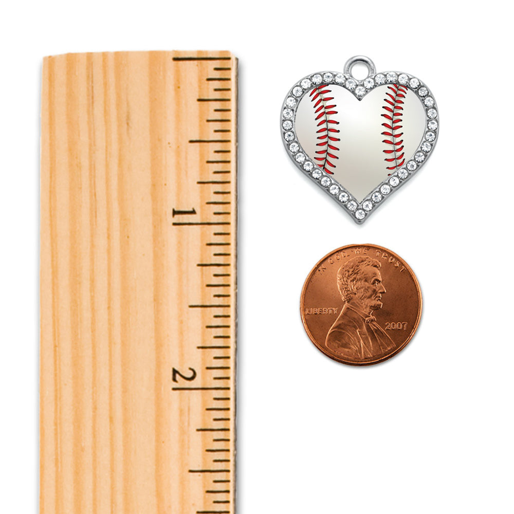Silver Baseball Open Heart Charm Dangle Earrings