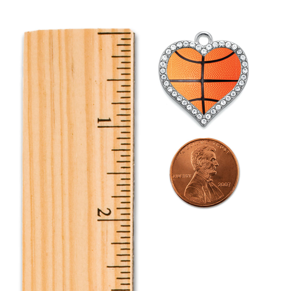 Silver Basketball Open Heart Charm Dangle Earrings