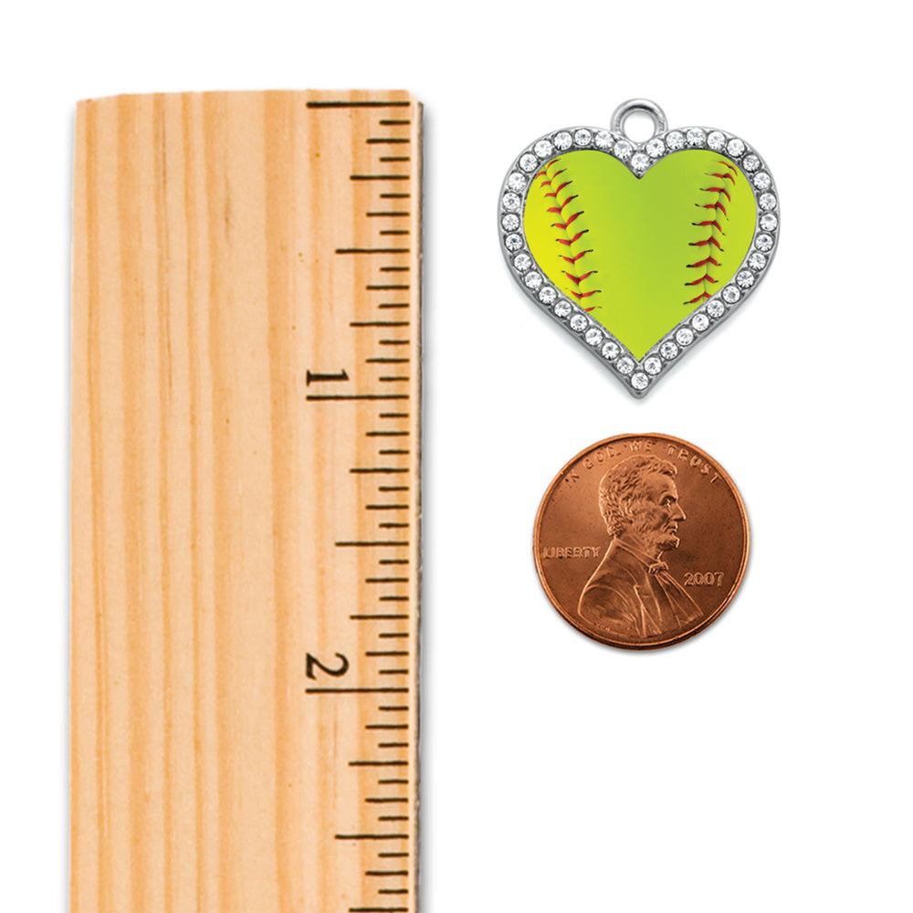Silver Softball Open Heart Charm Dangle Earrings