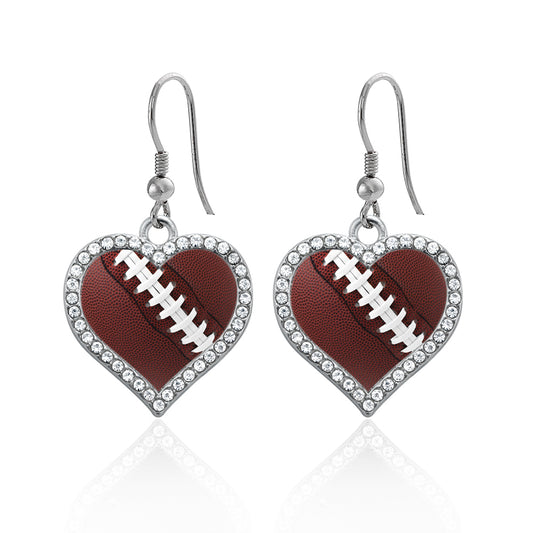 Silver Football Open Heart Charm Dangle Earrings