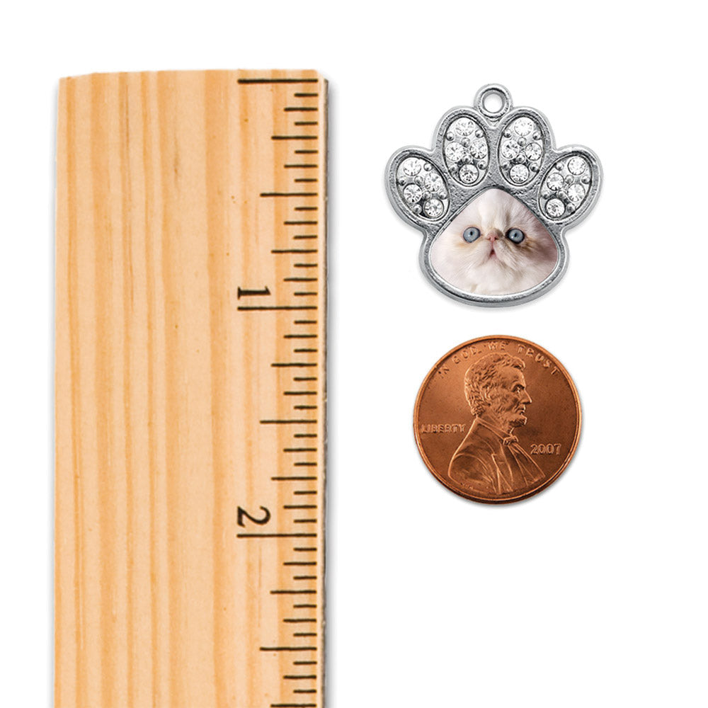 Silver Persian Cat Pave Paw Charm Dangle Earrings