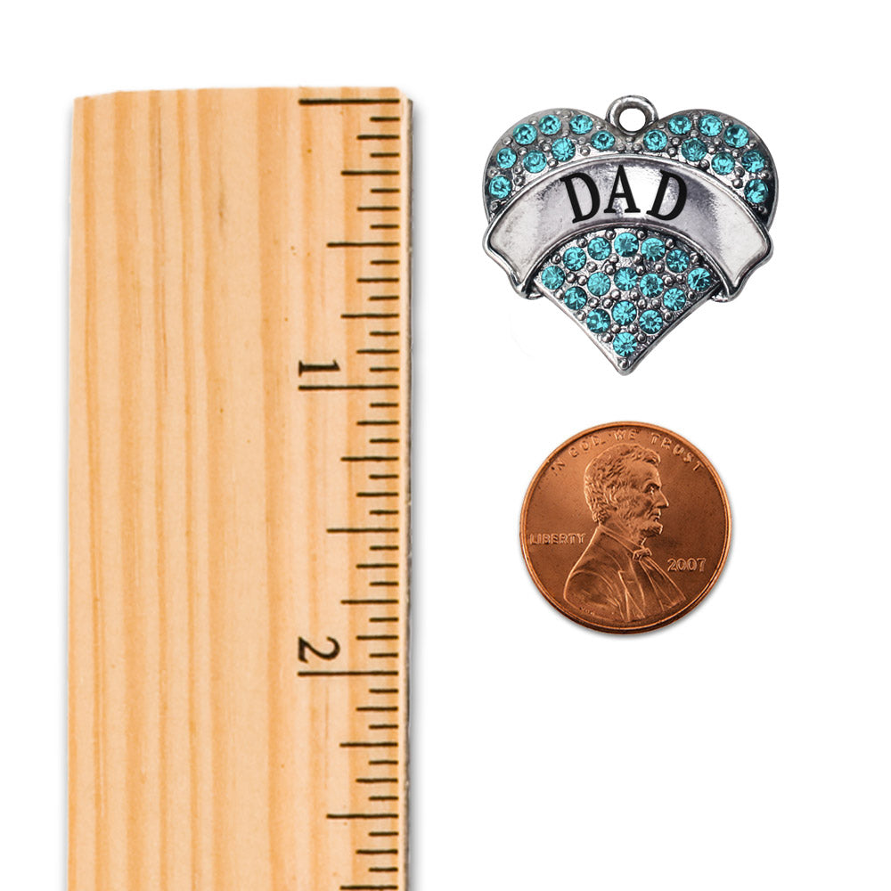 Silver Dad Aqua Aqua Pave Heart Charm Dangle Earrings