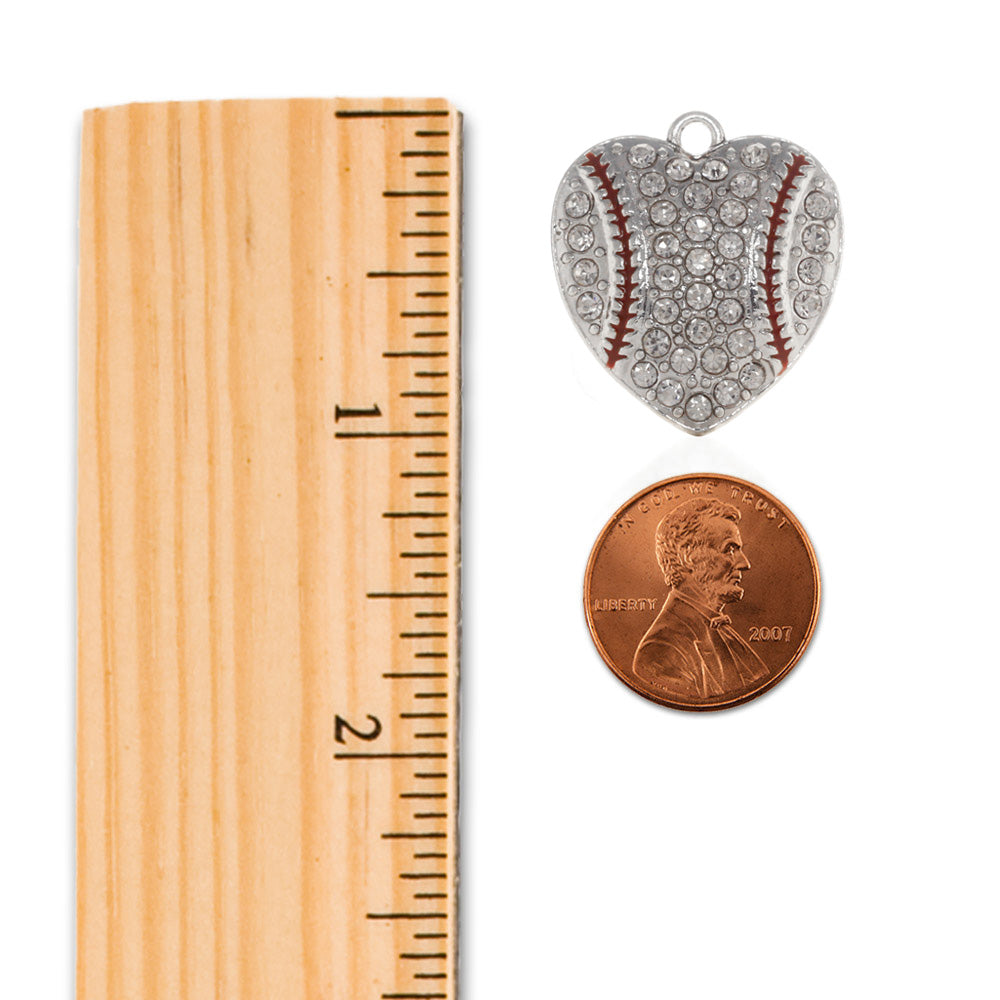 Silver Baseball Heart Charm Dangle Earrings