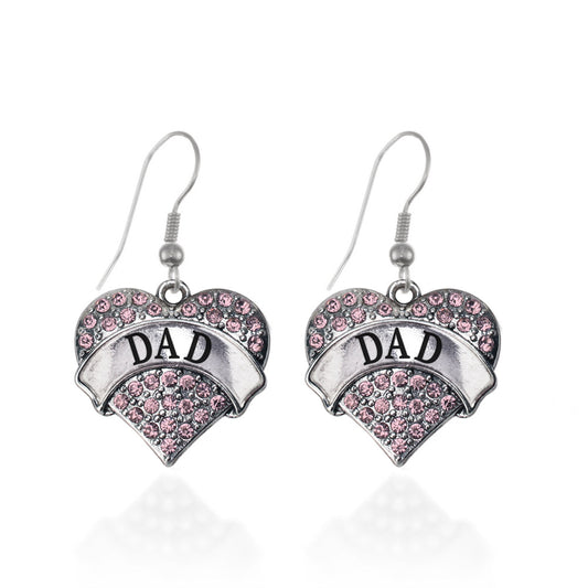 Silver Dad Pink Pink Pave Heart Charm Dangle Earrings