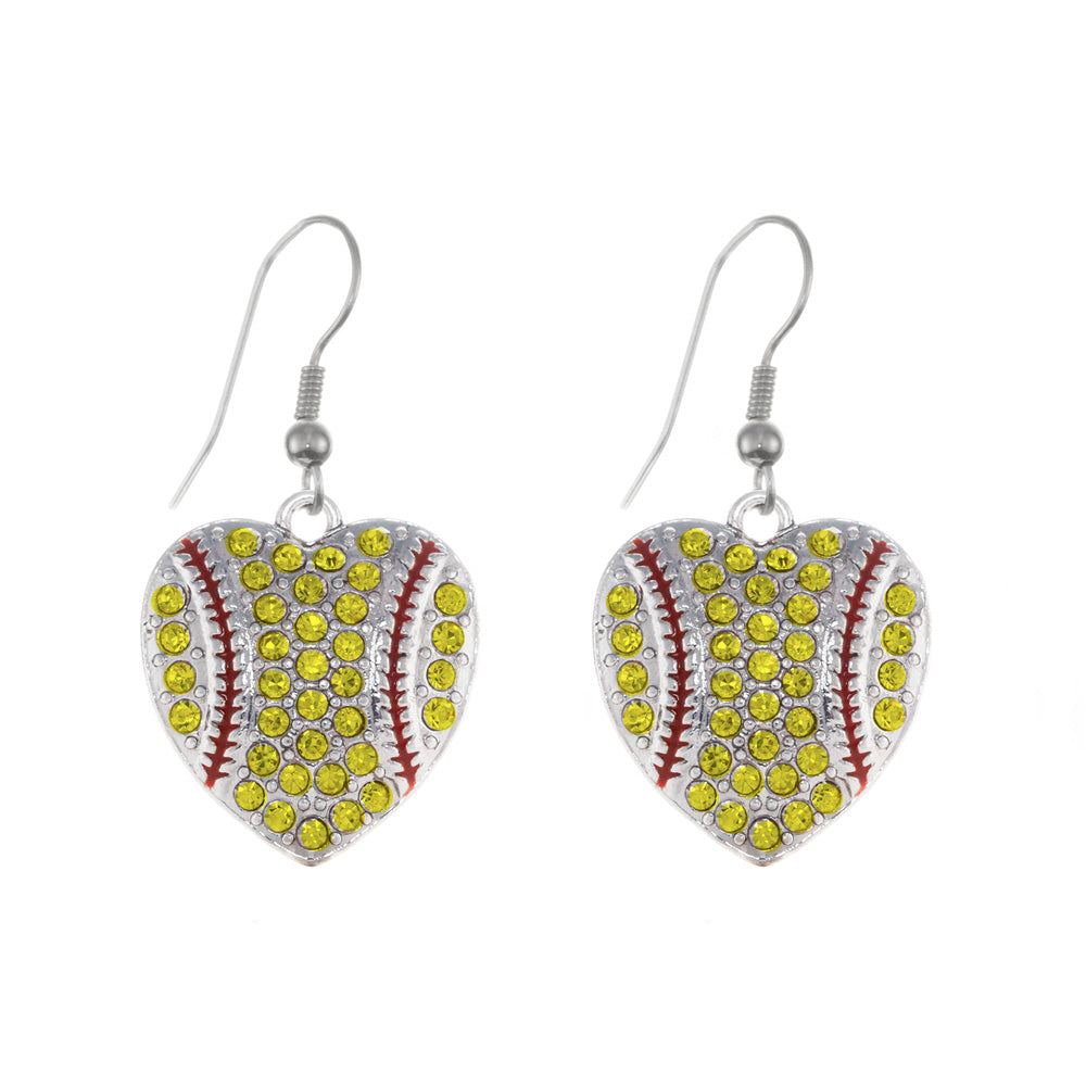 Silver Tennis or Softball Heart Charm Dangle Earrings