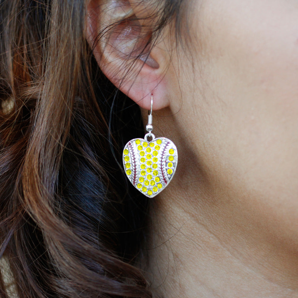 Silver Tennis or Softball Heart Charm Dangle Earrings