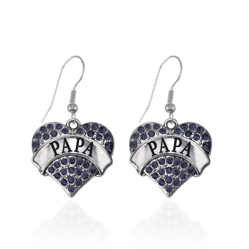 Silver Papa Navy Blue Blue Pave Heart Charm Dangle Earrings