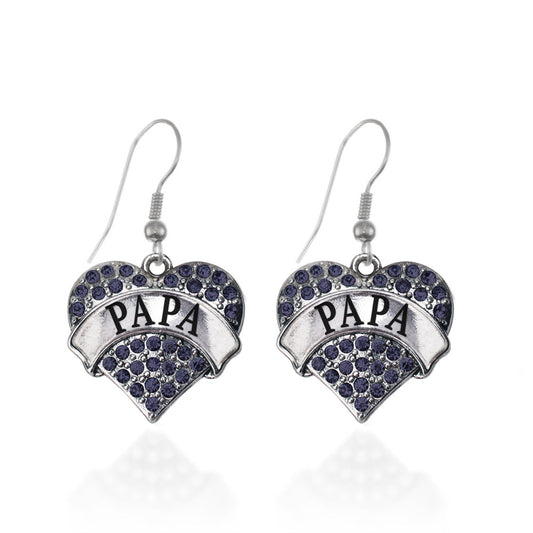 Silver Papa Navy Blue Blue Pave Heart Charm Dangle Earrings