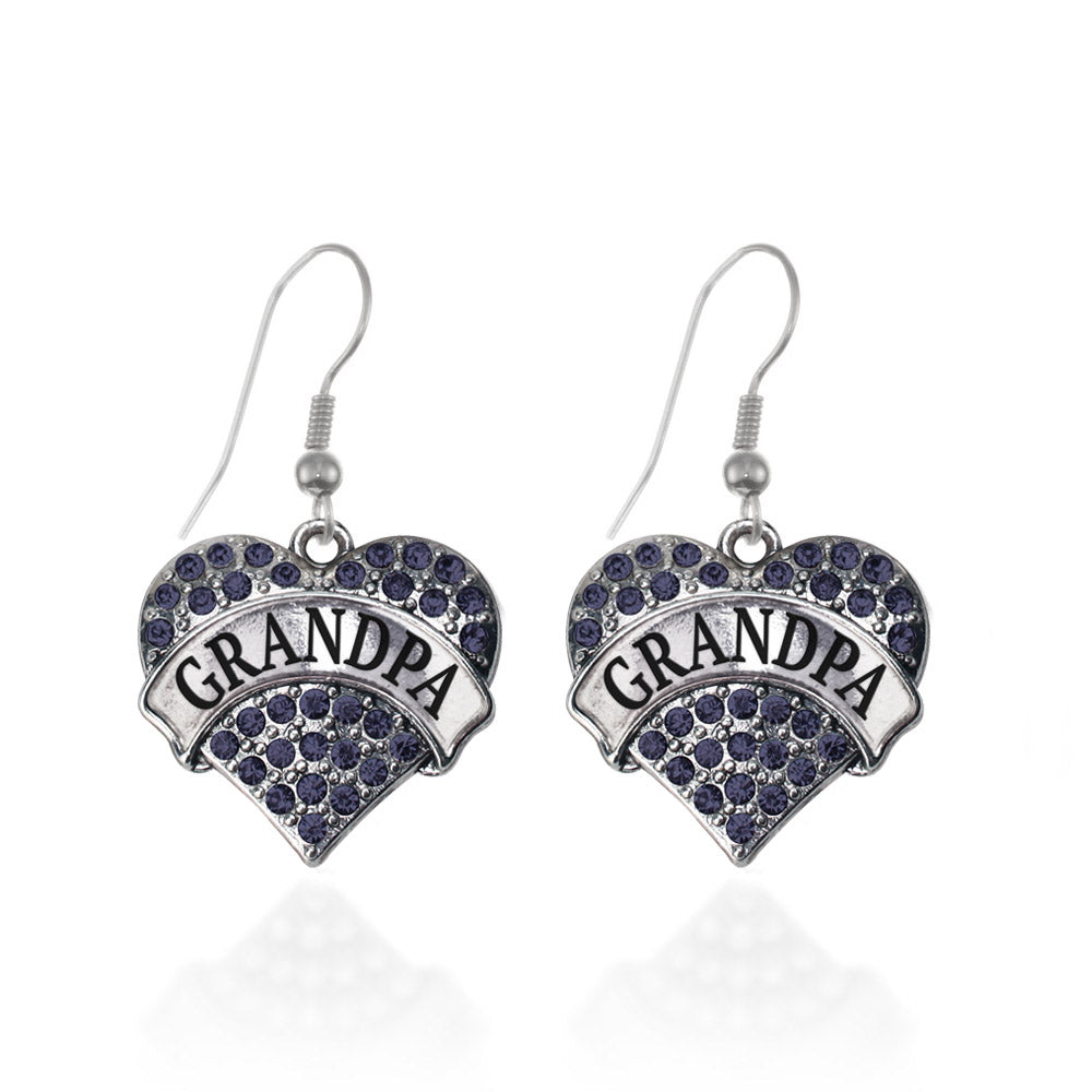 Silver Grandpa Navy Blue Blue Pave Heart Charm Dangle Earrings