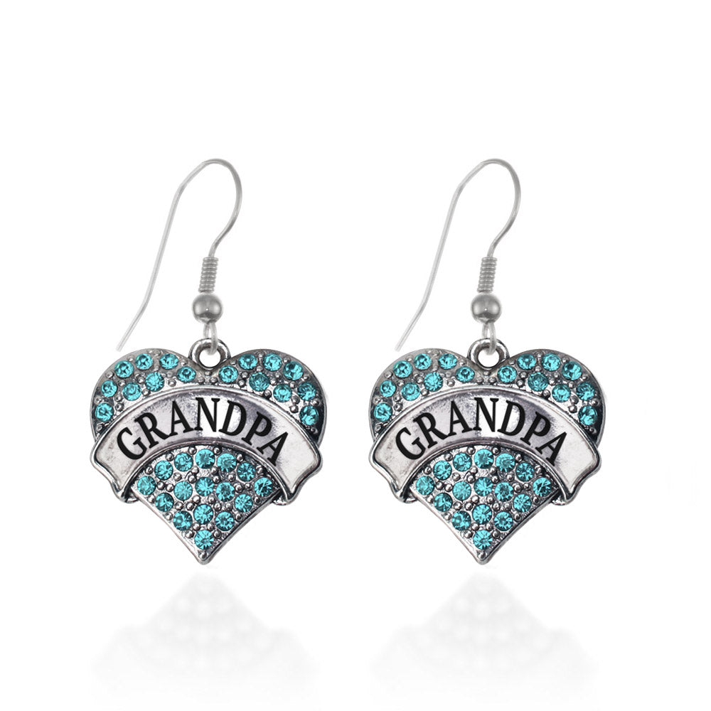 Silver Grandpa Aqua Aqua Pave Heart Charm Dangle Earrings