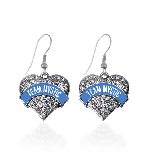 Silver Team Mystic Pave Heart Charm Dangle Earrings