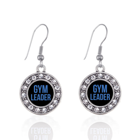 Silver Blue Gym Leader Circle Charm Dangle Earrings
