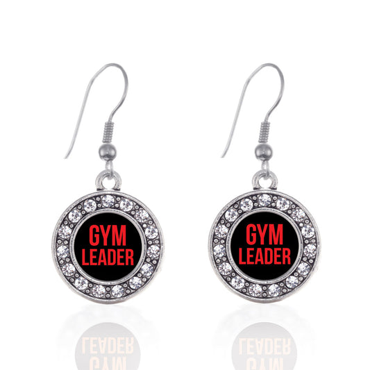 Silver Red Gym Leader Circle Charm Dangle Earrings