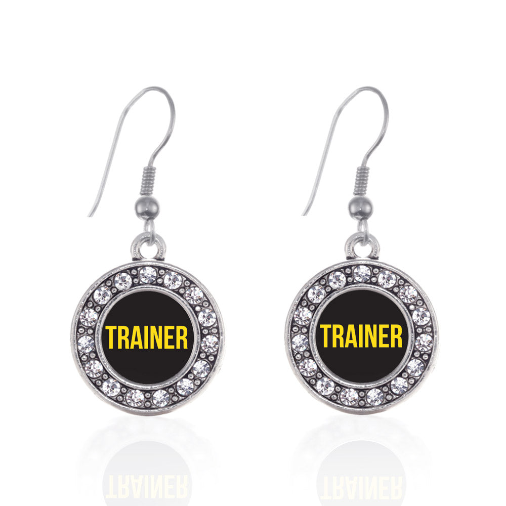 Silver Yellow Trainer Circle Charm Dangle Earrings