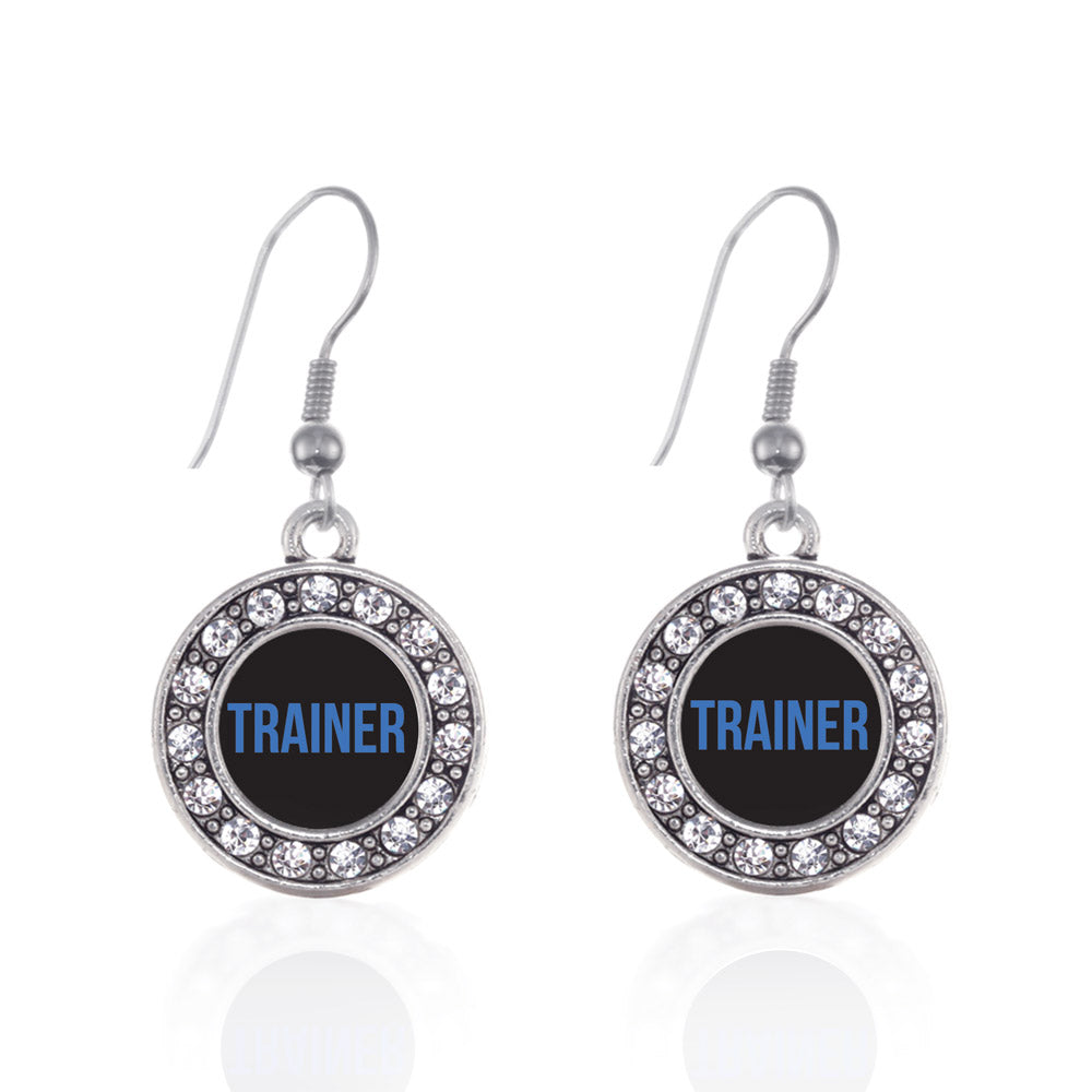 Silver Blue Trainer Circle Charm Dangle Earrings