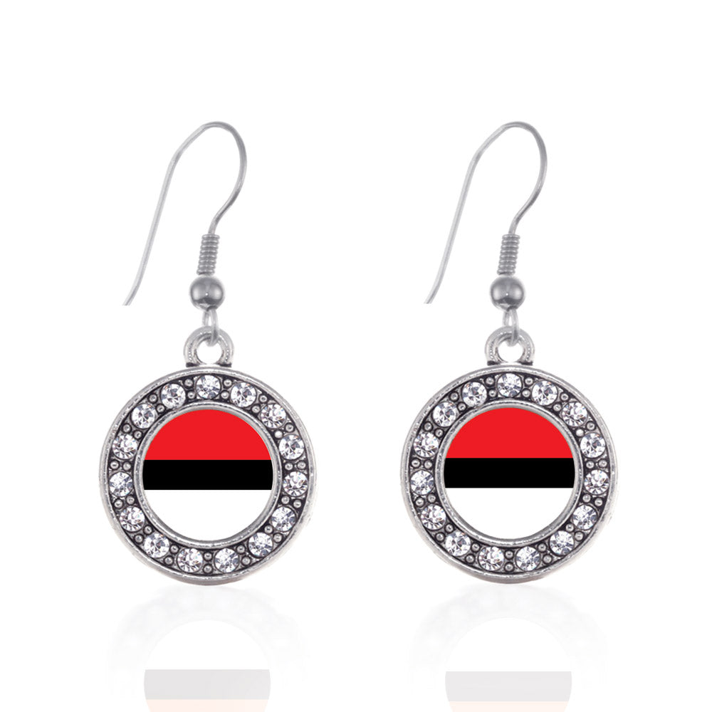 Silver Red and White Ball Circle Charm Dangle Earrings