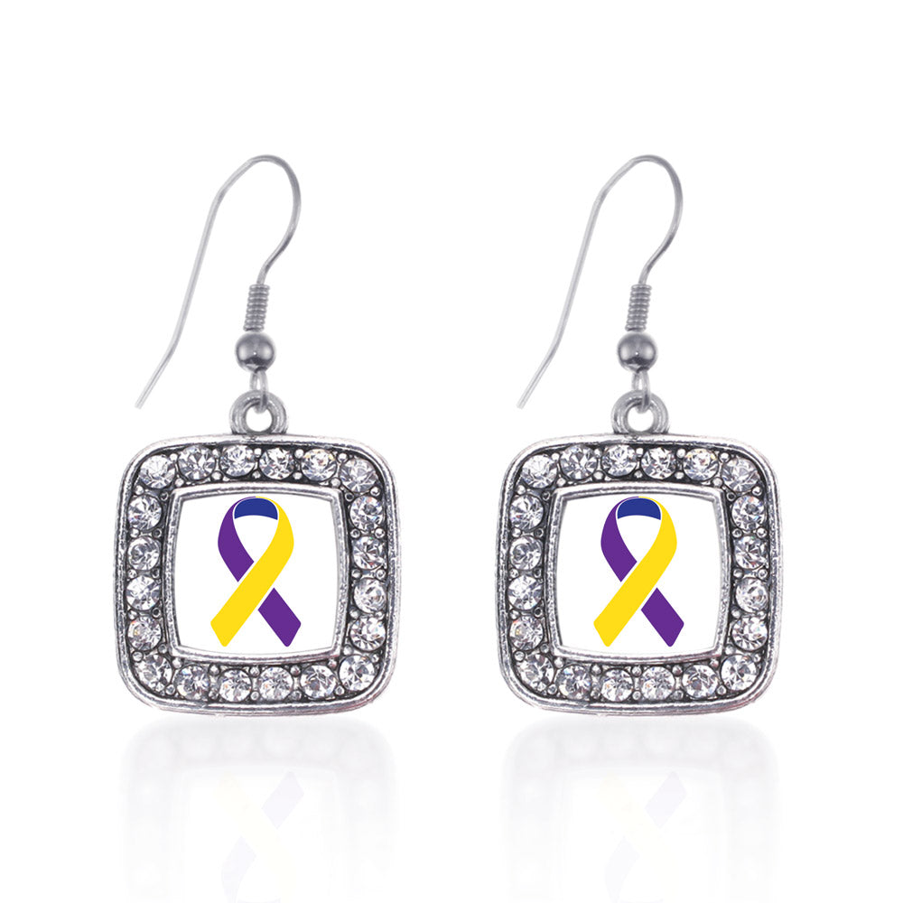 Silver Bladder Cancer Awareness Square Charm Dangle Earrings
