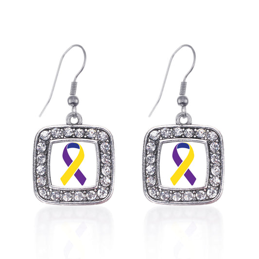 Silver Bladder Cancer Awareness Square Charm Dangle Earrings