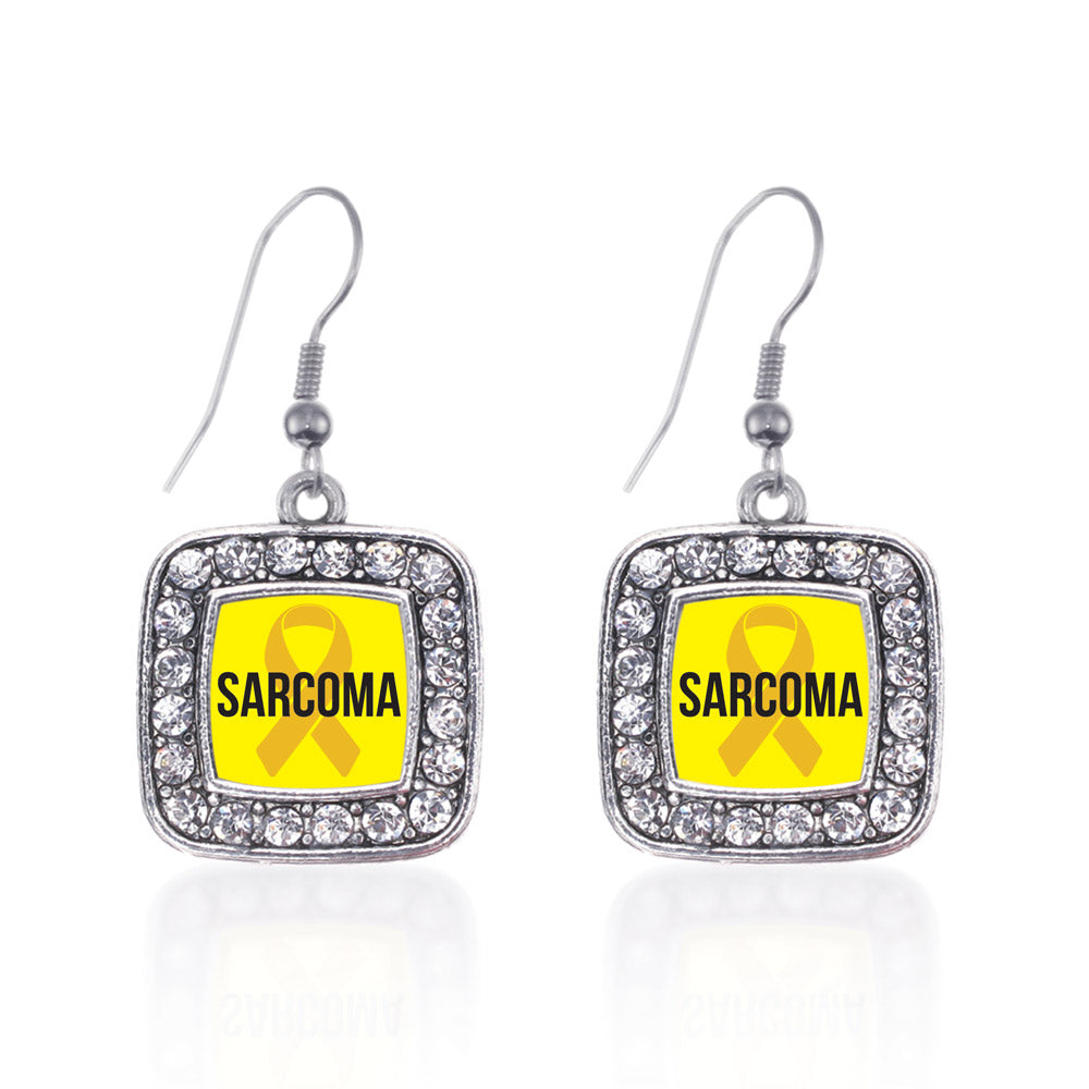 Silver Sarcoma Awareness Square Charm Dangle Earrings
