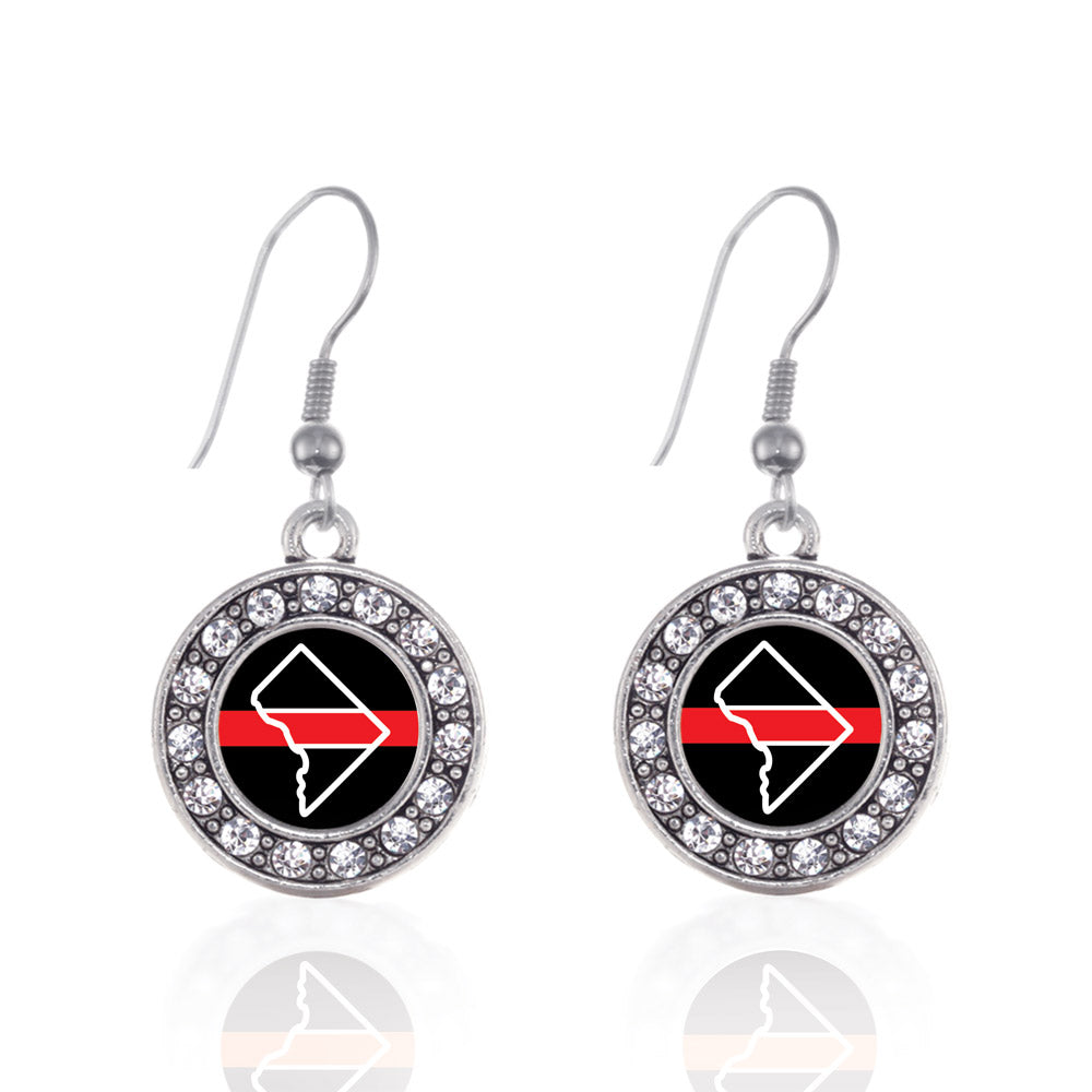 Silver District of Columbia Thin Red Line Circle Charm Dangle Earrings