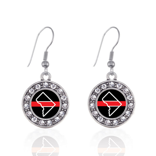 Silver District of Columbia Thin Red Line Circle Charm Dangle Earrings