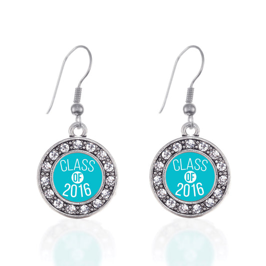 Silver Teal Class of 2016 Circle Charm Dangle Earrings